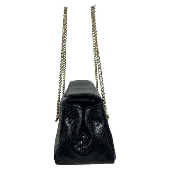 J. Crew Chain Stap Bag Snake Embossed Leather Black Gold Chain - Picture 6 of 14